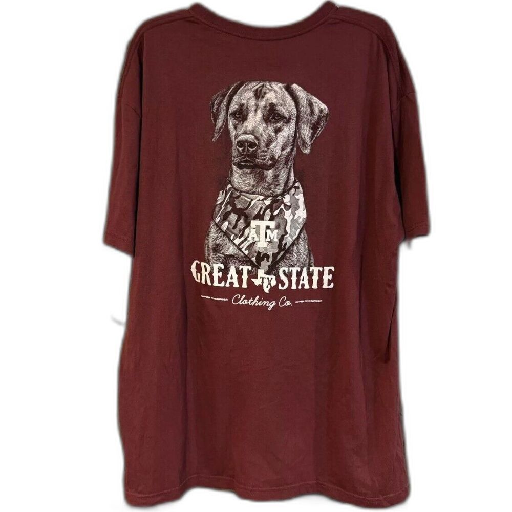 Texas AM Aggies T Shirt Mens 2X Maroon Great State Clothing Co Camo Dog Rev